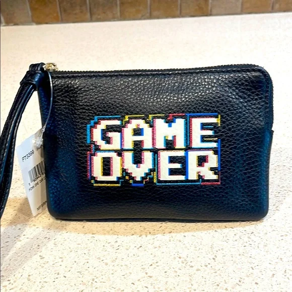 Coach NWT Limited Edition Black Pebbled Leather Game Over' Wristlet MSRP $120 - Picture 1 of 6